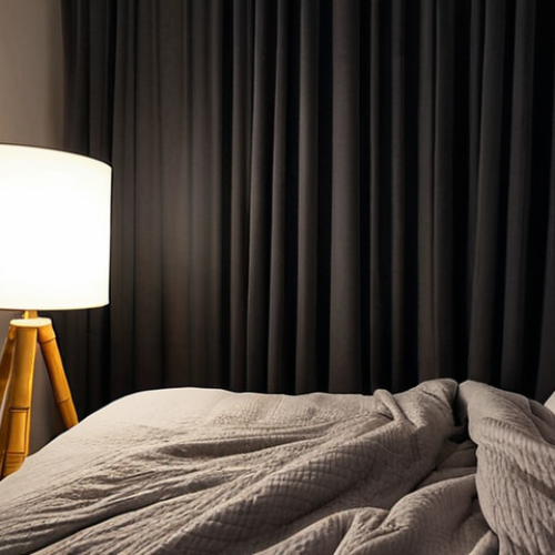 Home 11 **
> Cozy bedroom scene at night. Soft, diffused lighting from a bedside lamp illuminates a cotton duvet and bamboo pillow. Dark, thick blackout curtains block all light from the window. A small humidifier emits a gentle mist. The temperature is set to a cool 17 degrees Celsius on a smart thermostat. Peaceful, serene atmosphere. Dutch interior design influences.
**
