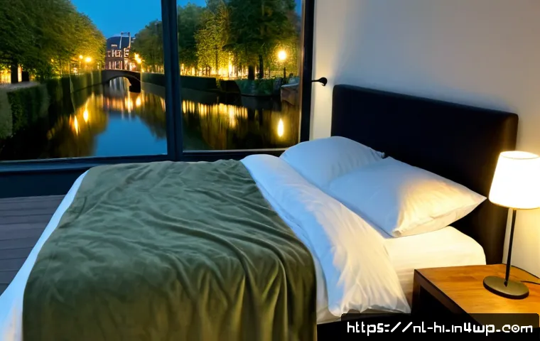 Home 17 정신적 안정과 수면 환경 - Photorealistic tranquil bedroom in a contemporary Dutch home, neatly made bed with soft white linen ...